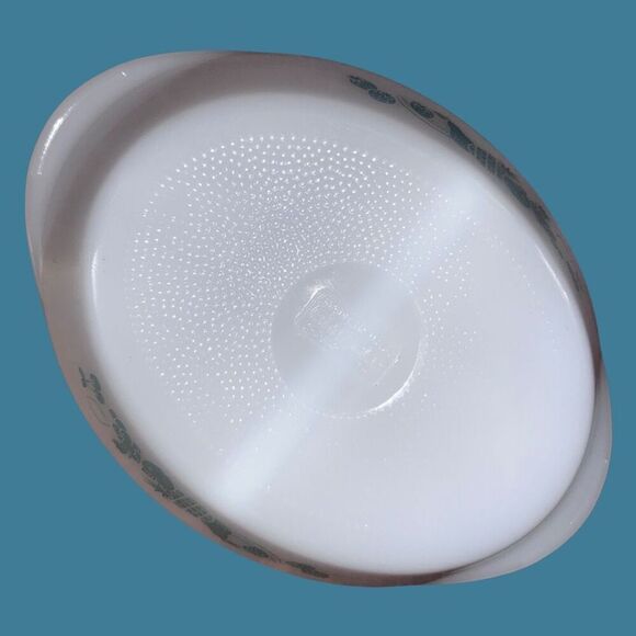 Vintage Milk Glass Fruit Pattern Glasbake Divided Casserole Dish Oval - Picture 3 of 5